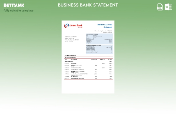 Модерен стил на Унијата банка на Индија деловна фирма изјава Шаблон Word и PDF ф